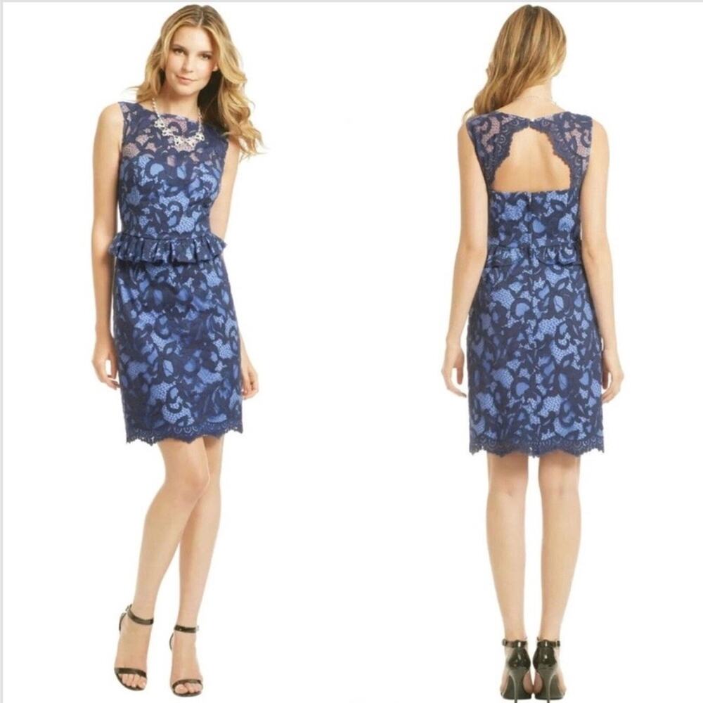 Lilly Pulitzer Barbie Kiri Blue Lace Peplum Mambo Corded Lace Sheath Dress 0